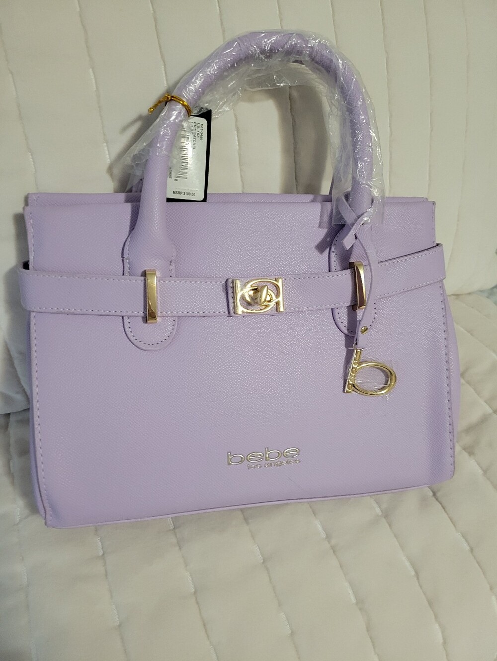 bebe Lilac Top-Handle Satchel with Gold Hardware